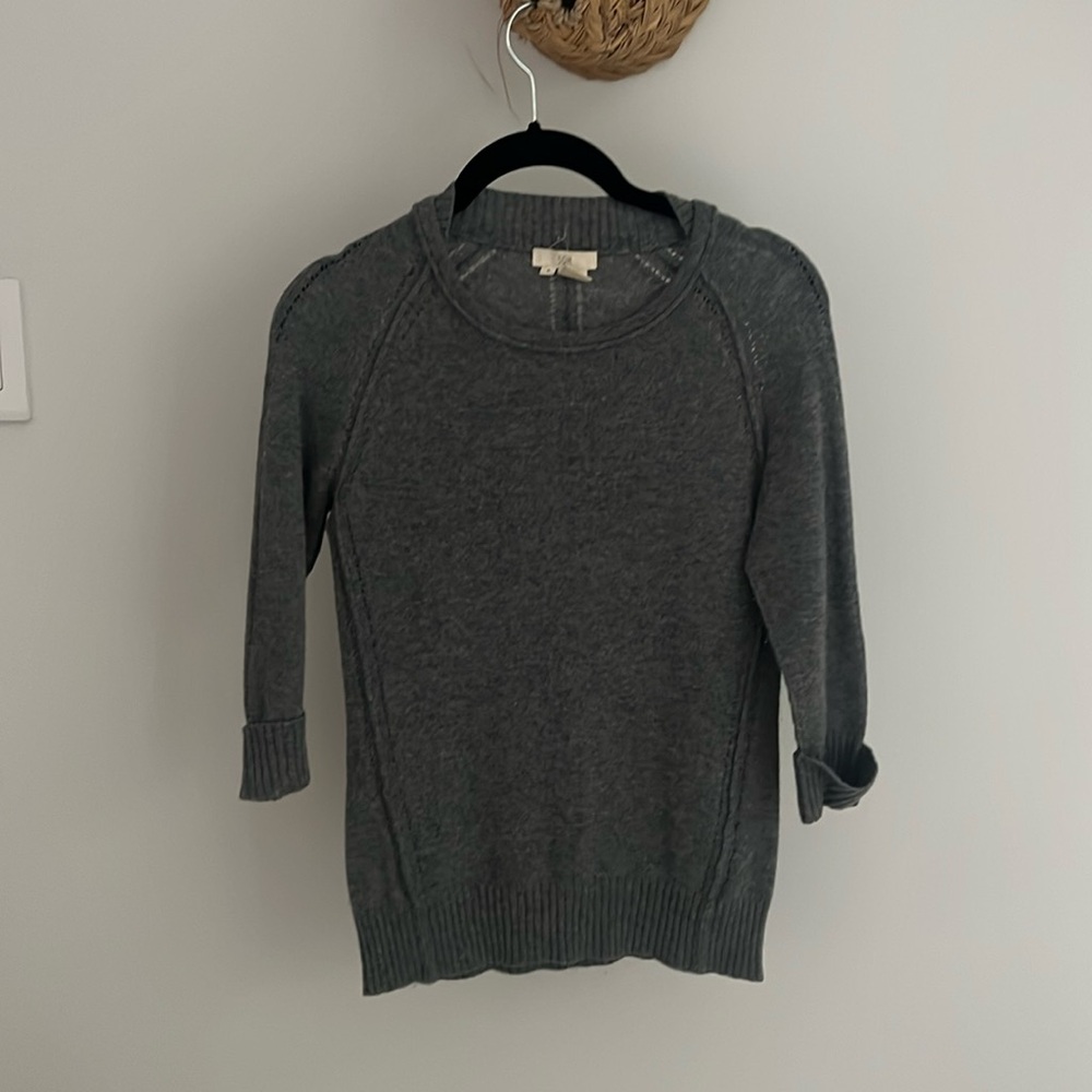 Grey 100% cashmere 3/4 sleeve sweater